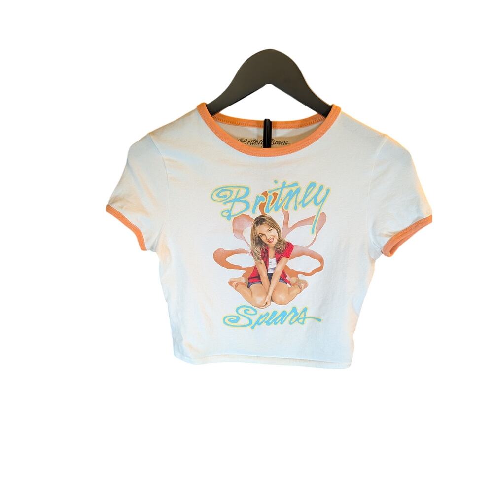 Britney Spears Baby Tee Y2K Ringer Crop Official Licensed White Pink Medium